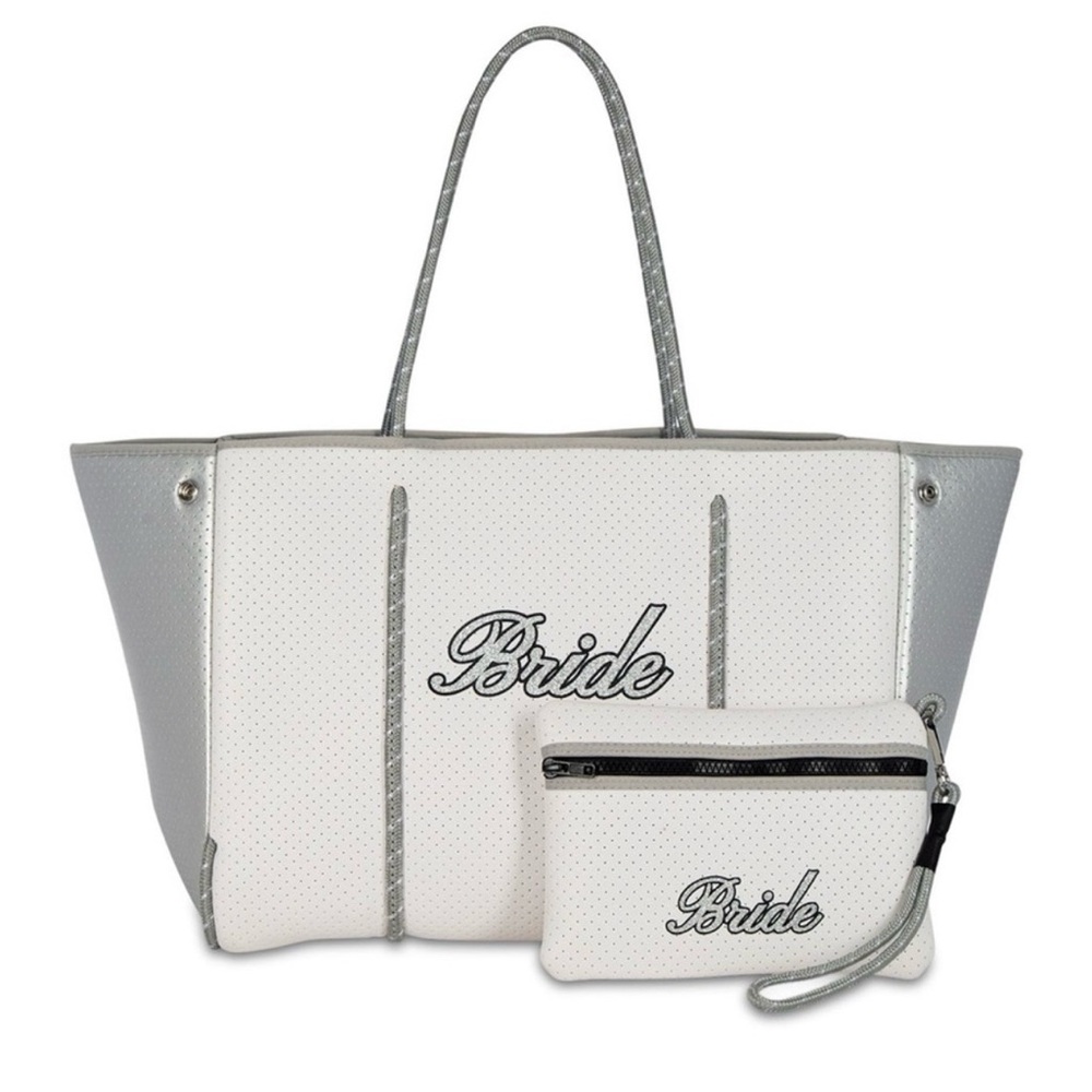 Haute Shore Greyson Bride Off White/Silver Neoprene Tote Bag Set